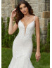 Luxury Beaded Ivory Lace Tulle Open Back Wedding Dress